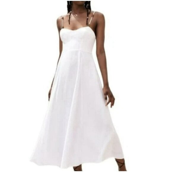 NEW ZARA SWEETHEART NECKLINE DRESS WHITE | 2298/170 Size Médium Beads - Picture 1 of 14